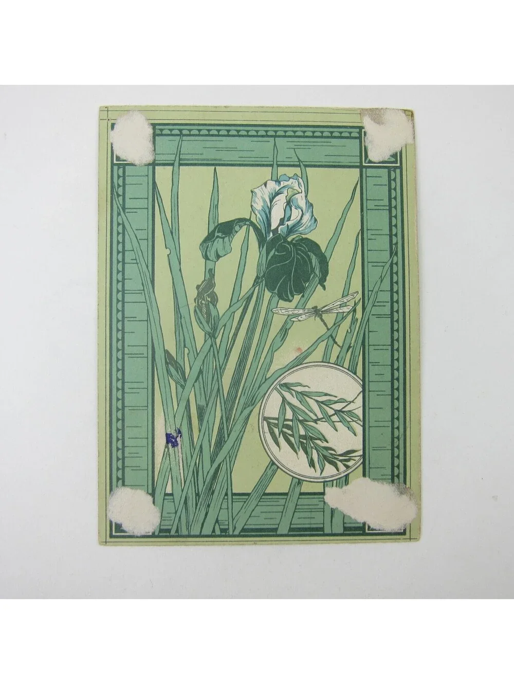 Victorian Greeting Card Flowers Red Pink White Hollyhocks Bee Dragonfly Antique